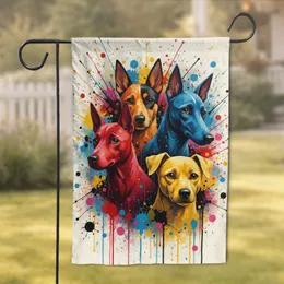 Four Dogs Vibrant Paint Splatters - Home Decor Gift for Dog Lovers Garden Flag