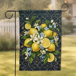 Lemons White Flowers Gold Filigree - Home Decor Gift for Botanical Lover Garden Flag