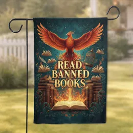 Read Banned Books Phoenix Book Stacks - Home Decor Gift for Readers Garden Flag