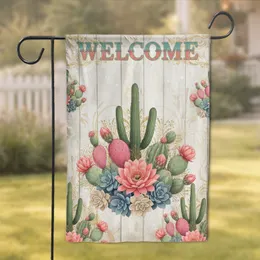 Coral Pink Cactus WELCOME Sign Desert Succulents - Home Decor Gift for Garden Lover Garden Flag