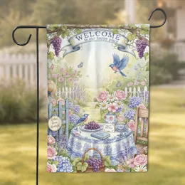Blue Bird Tea Party Cottage Garden Welcome - Home Decor Gift for Garden Lover Garden Flag