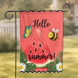 Watermelon Butterfly Bee Tropical Leaves - Summer Home Decor Gift Garden Flag