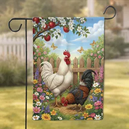 Rooster Garden Wildflowers Apple Tree - Farmhouse Home Decor Gift for Garden Lover Garden Flag