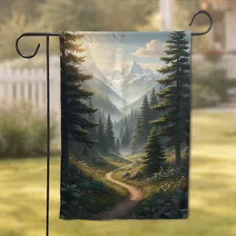 Majestic Alpine Valley Winding Path Snow Mountains - Nature Lover Gift Garden Flag
