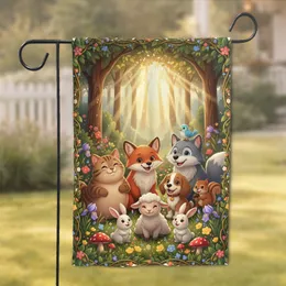 Lively Woodland Animals Wildflower Garden - Animal Lover Home Decor Gift Garden Flag