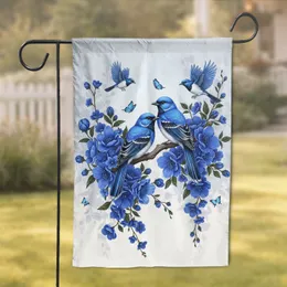 Majestic Blue Birds Floral Branch with Indigo Flowers - Wildlife Lover Home Decor Gift for Bird Lovers Garden Flag
