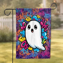 Cartoon Ghost Fish Shapes Graffiti Mural - Home Decor Gift Garden Flag