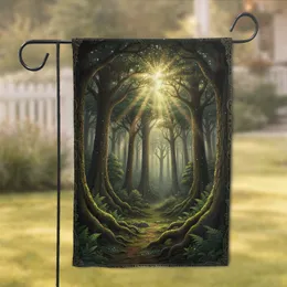 Deep Ancient Forest Sunbeams Towering Trees with Lush Canopies - Woodland Home Decor Gift Garden Flag