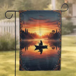 Solitary Angler Fishing Boat Sunset River - Fishing Enthusiast Gift for Fisherman Garden Flag