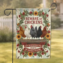 Beware of Chickens Garden Barn - Farmhouse Home Decor Gift for Chicken Lover Garden Flag