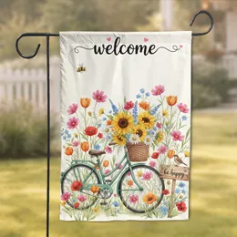 Teal Bicycle Wildflower Basket Welcome Sign - Home Decor Gift for Garden Lover Garden Flag