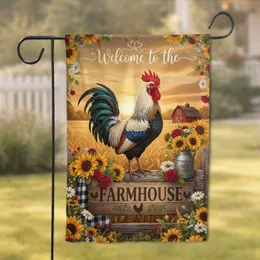 Majestic Rooster Sunflowers Farmhouse Welcome Barn - Farmhouse Home Decor Gift Garden Flag