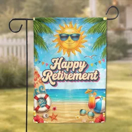 Happy Retirement Smiling Sun Tropical Beach - Vacation Celebration Gift Decor Garden Flag
