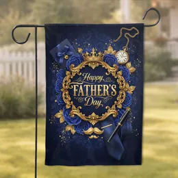 Happy Father's Day Golden Crown Roses Mustache Cartouche - Gift for Dad Garden Flag