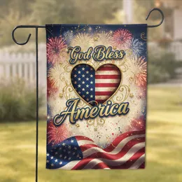 American Flag Heart God Bless America Independence Day Gift for Veterans Garden Flag
