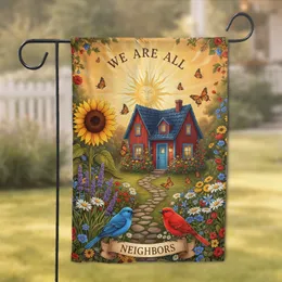 Cottage Garden House Neighbors Blue Red Birds - Home Decor Gift for Neighbors Garden Flag