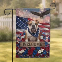English Bulldog American Flag Welcome - Patriotic Home Decor Garden Flag