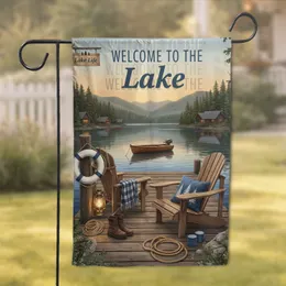 Lake Life Adirondack Chairs Dock Cabins - Lake House Decor for Lake Living Garden Flag