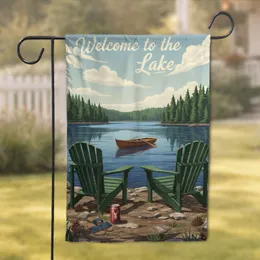 Welcome to the Lake Adirondack Chairs Rowboat - Lakeside Home Decor Gift Garden Flag