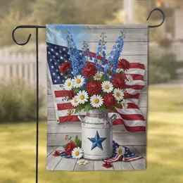 Blue Star Milk Can Floral American Flag - Independence Day Gift Garden Flag