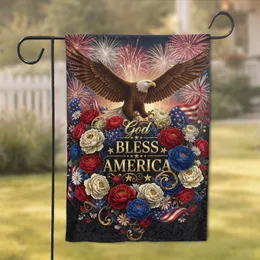 Bald Eagle God Bless America Peonies Flag Fireworks - Independence Day Gift for Veterans Garden Flag