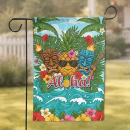 Hawaiian Pineapple Tiki Mask Aloha Tropical Scene - Island Home Decor Gift Garden Flag