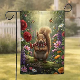 Festive Squirrel Acorn Garden Blooms - Wildlife Home Decor Gift Garden Flag