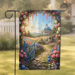 Victorian Gazebo Garden Path Flowers - Home Decor Gift for Garden Lover Garden Flag