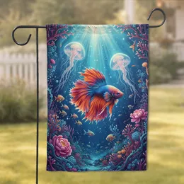 Betta Fish Jellyfish Coral Underwater - Home Decor Gift for Marine Life Lover Garden Flag