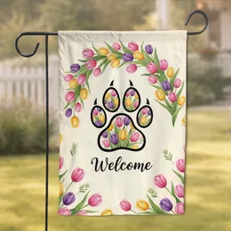 Animal Paw Print Tulips Welcome - Home Decor Gift for Garden Lover Garden Flag