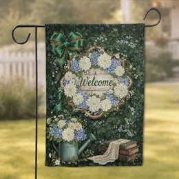 Welcome Plaque Floral Garden Watering Can Books - Home Entrance Decor Gift Garden Flag