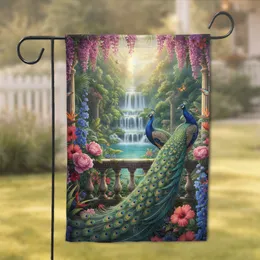 Majestic Peacocks Wisteria Butterflies Waterfall Balustrade - Home Decor Gift Garden Flag