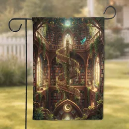 Enchanted Library Staircase Bookshelves - Home Decor Gift for Book Lovers Garden Flag
