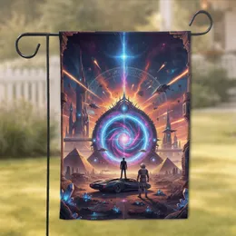 Cosmic Portal Astronaut Futuristic Cityscape - Sci-Fi Home Decor Gift for Space Enthusiast Garden Flag