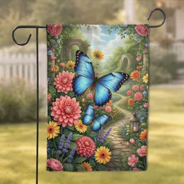 Blue Morpho Butterfly Garden Flowers Ancient Archway - Home Decor Gift for Garden Lover Garden Flag