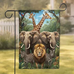 African Elephant Lion Giraffe Zebra Jungle Safari Wildlife Home Decor Gift Garden Flag