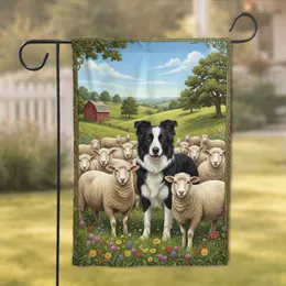 Majestic Border Collie Sheep Pasture Red Barn - Farmhouse Home Decor Gift for Dog Lover Garden Flag