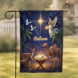 Baby Jesus Manger Believe Angel Starry Night Christmas Decor Garden Flag