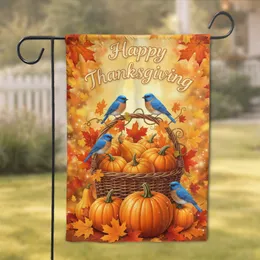 Happy Thanksgiving Pumpkins Gourds Bluebirds Autumn Leaves - Thanksgiving Home Decor Garden Flag