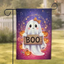 Sparkling Stars Galaxy Friendly Ghost BOO Sign Jack-O-Lanterns Candies - Halloween Party Decor Garden Flag