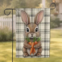 Fluffy Bunny Rabbit Carrots Plaid - Home Decor Gift for Bunny Lovers Garden Flag