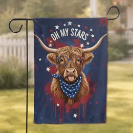 Highland Cow Oh My Stars - Independence Day Gift for Cow Lover Garden Flag