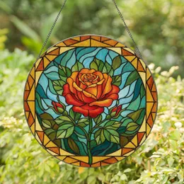 Vibrant Orange Rose Red Bloom - Home Decor Gift for Garden Lover Stained Glass Suncatcher