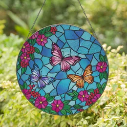 Butterflies Blooming Flowers Mosaic - Home Decor Gift for Wildlife Lover Stained Glass Suncatcher