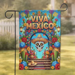 VIVA MEXICO Sugar Skull Archway Flowers - Mexican Fiesta Home Decor Gift Garden Flag
