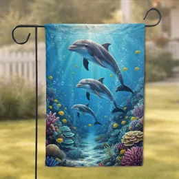Ocean Coral Reef Bottlenose Dolphins - Aquatic Life Home Decor Gift for Dolphin Lover Garden Flag