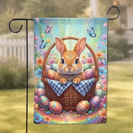 Baby Easter Bunny Wicker Basket Eggs Spring Flowers Butterflies - Easter Gift Garden Flag