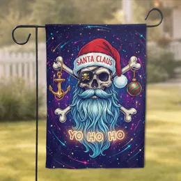 Cosmic Pirate Skull Santa Hat Bauble Anchor - Christmas Gift Garden Flag