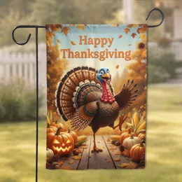 Stylized Turkey Happy Thanksgiving Scene - Holiday Decor for Fall Host Garden Flag