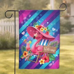 Flamingo Sun Hat Beach Chair Welcome Sign - Tropical Home Decor Gift Garden Flag